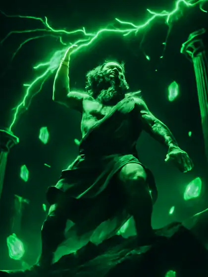 Zeus slingert groene bliksem vanaf de bergtop in Rise of Olympus 100 bij Betninja